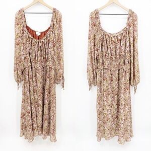 Sweet Lemon Floral Smocked Maxi Dress 5X Boho Balloon Sleeve Peasant Cottagecore